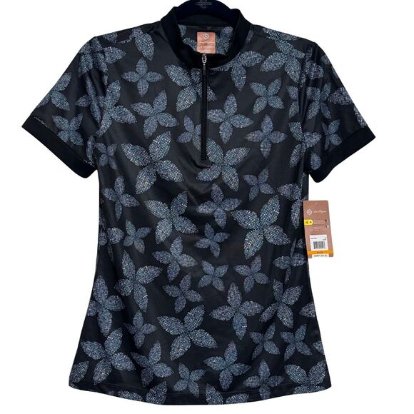 BEN HOGAN Short Sleeve Pixel Floral Sun Quarter Zip Golf Knit Top NWOT Small - Picture 1 of 5